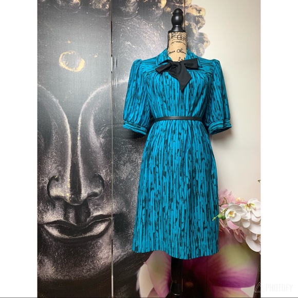 Vintage Dresses Vintage Office Dress Sm Turquoise Black Poshmark